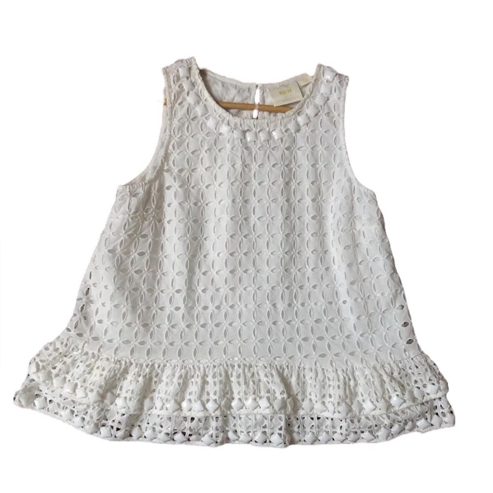 Anthropologie White Eyelet Ruffle Tank Top
